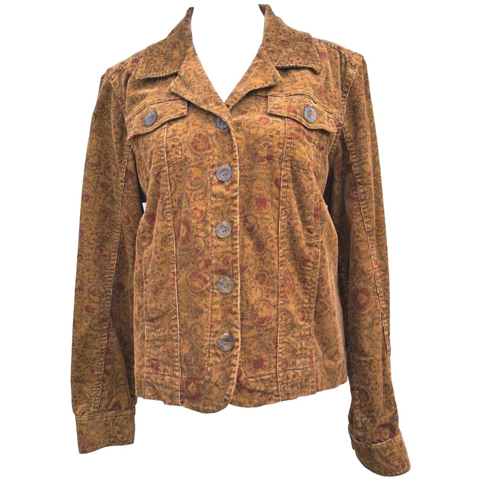 VTG Christopher & Banks Women's Corduroy Long Sleeves Stretch Button Up Jacket L
